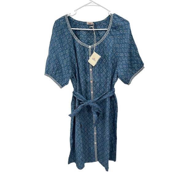 NWT Faherty Carmel Dress Key Largo Blue Linen Size Medium - Picture 1 of 13
